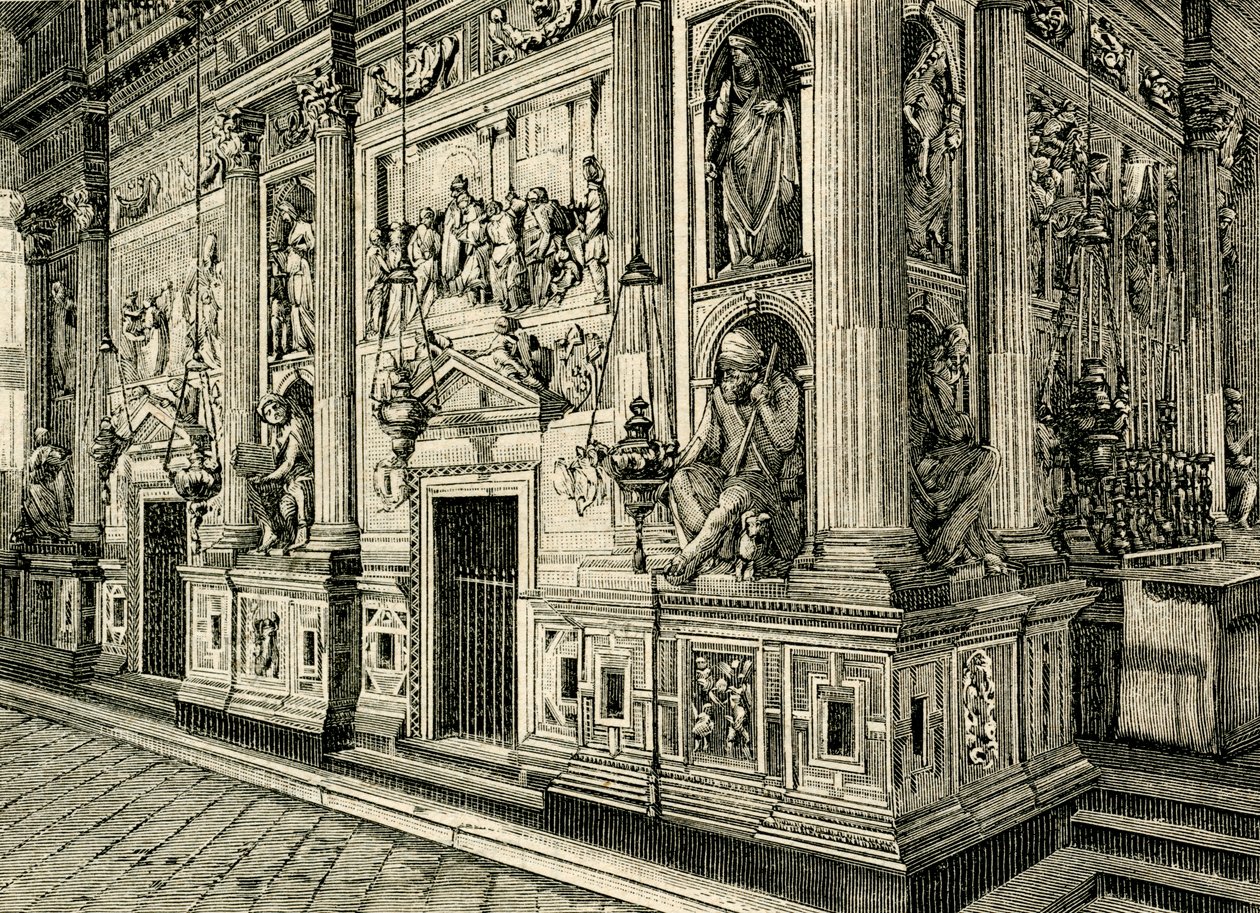 Marmurowy ekran Świętego Domu, zaprojektowany przez Donato Bramante (1444-1514), Sanktuarium Świętego Domu, Loreto, Marche, Włochy autorstwa Donato Bramante