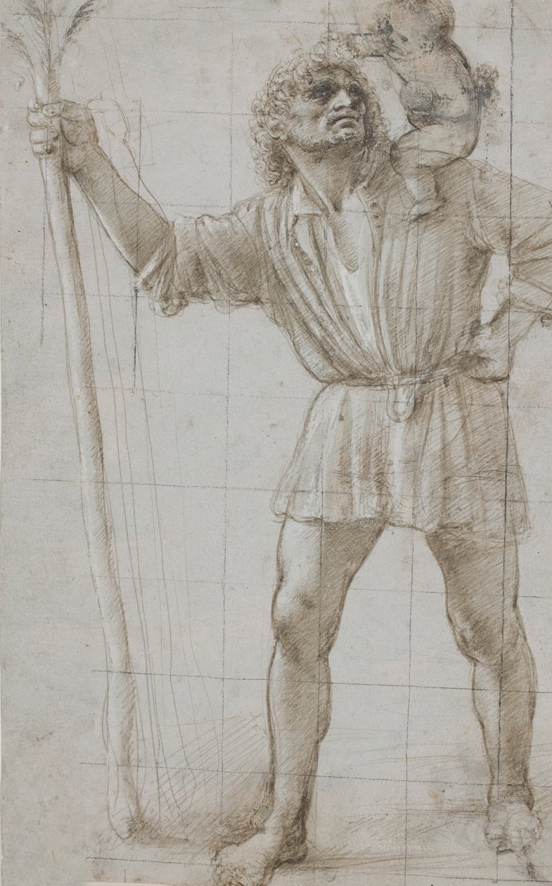 Św. Krzysztof z Dzieciątkiem Jezus, ok. godz. 1490 (Silverpoint, podwyższony bielą, na jasnoszarym przygotowanym papierze) autorstwa Donato Bramante