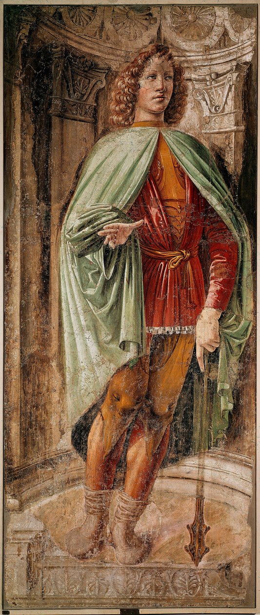 Młody mężczyzna w klubie (Giovane dalla mazza) Cykl herbów rodziny Panigarola. Fresk Donato Bramante (1444-1514) Pinacoteca di Brera, Mediolan autorstwa Donato Bramante
