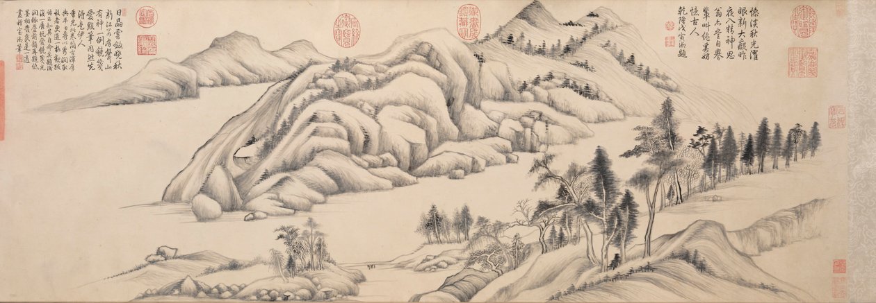 Rzeka i góry w pogodny jesienny dzień, ok. godz. 1624-1627. autorstwa Dong Qichang