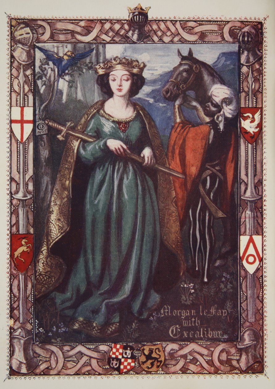 Morgan le Fay z Excaliburem, ilustracja z "Opowieści o Królu Arturze i Okrągłym Stole" Beatrice Clay, wydanie pierwsze, 1905 r. autorstwa Dora Curtis