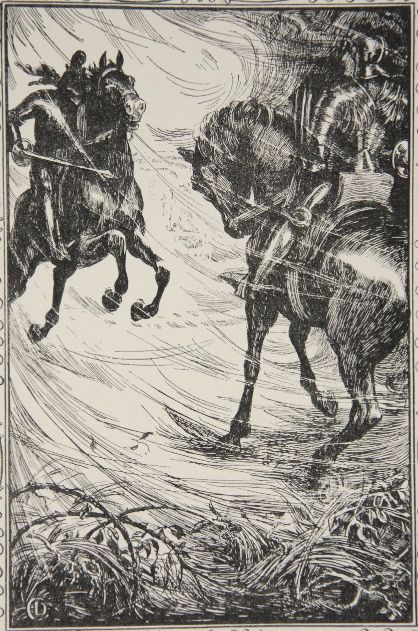 Bolesny był konkurs, ilustracja z „Opowieści o królu Arturze i Okrągłym Stole” Beatrice Clay, wydanie 1, 1905 autorstwa Dora Curtis