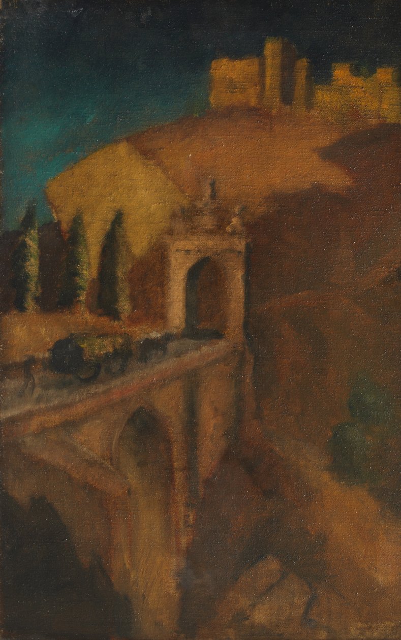 Pejzaż górski z mostem (verso), ok. 1910 (olej na płótnie) autorstwa Dora (attr. to) Carrington