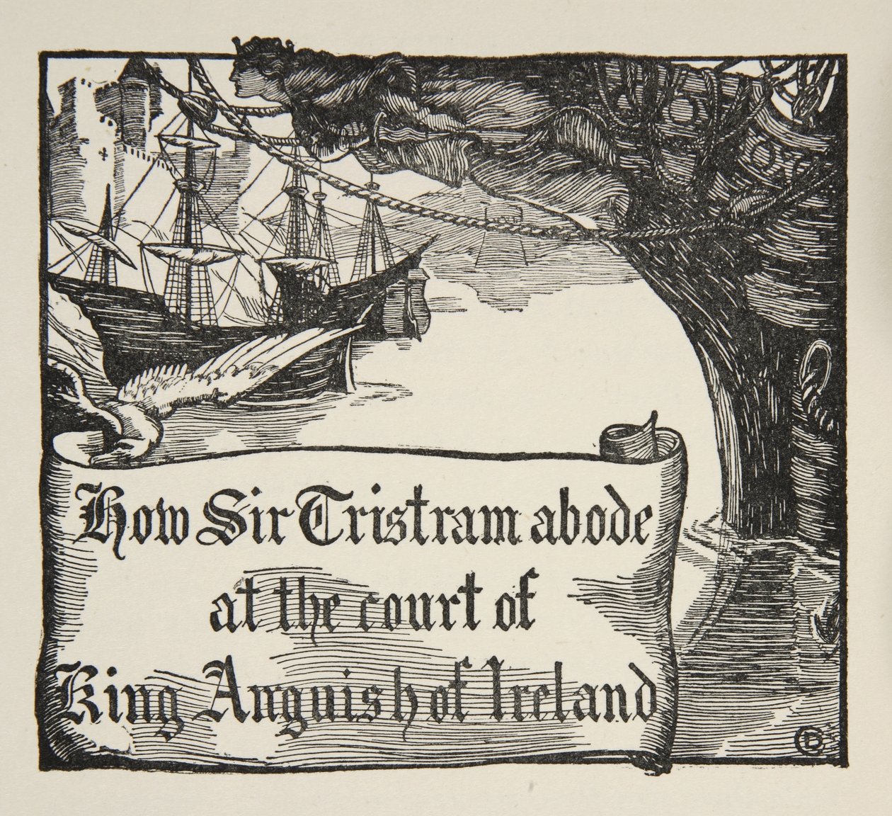 Jak Tristram przebywał na dworze króla Anguish of Ireland, ilustracja z „Story of King Arthur and the Round Table” Beatrice Clay, wydanie 1, 1905 autorstwa Dora Curtis