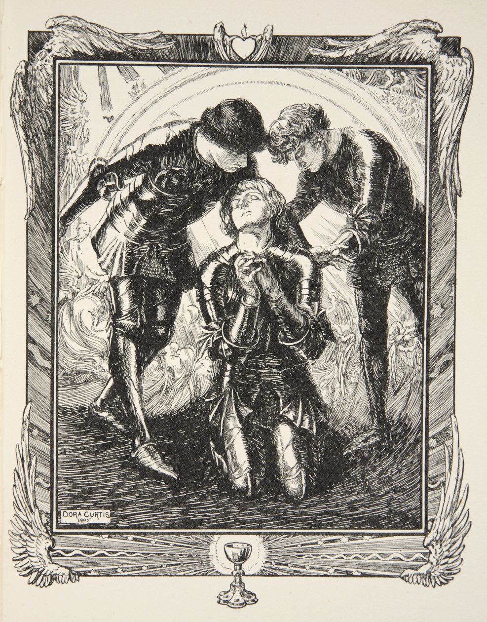 Następnie udali się do Sir Galahada, ilustracja z „Opowieści o królu Arturze i Okrągłym Stole” Beatrice Clay autorstwa Dora Curtis