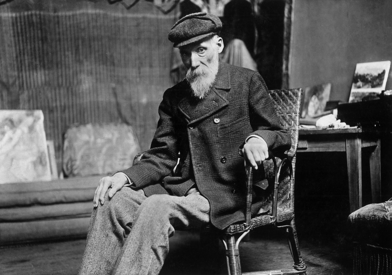 Auguste Renoir (1841-1919), francuski malarz, w swoim warsztacie w Cagnes-on-Mer (Alpes-Maritimes), około 1907 autorstwa Dornac