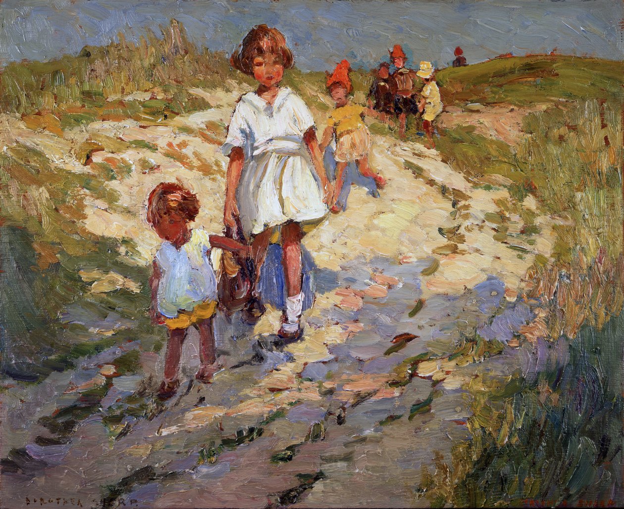 Na wydmach (olej na płycie) autorstwa Dorothea Sharp