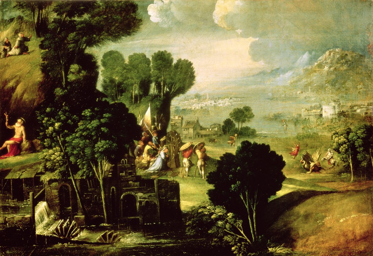 Krajobraz ze świętymi, 1520-30 autorstwa Dosso Dossi