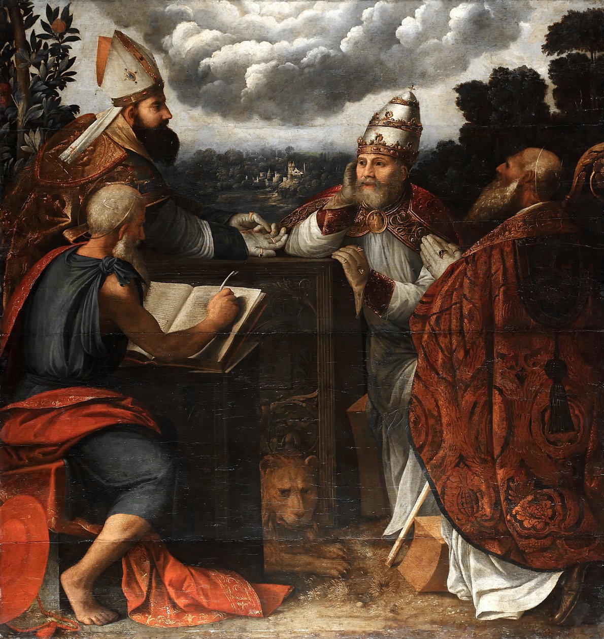 Spór czterech Ojców Kościoła o Niepokalane Poczęcie, 1541 autorstwa Dosso Dossi