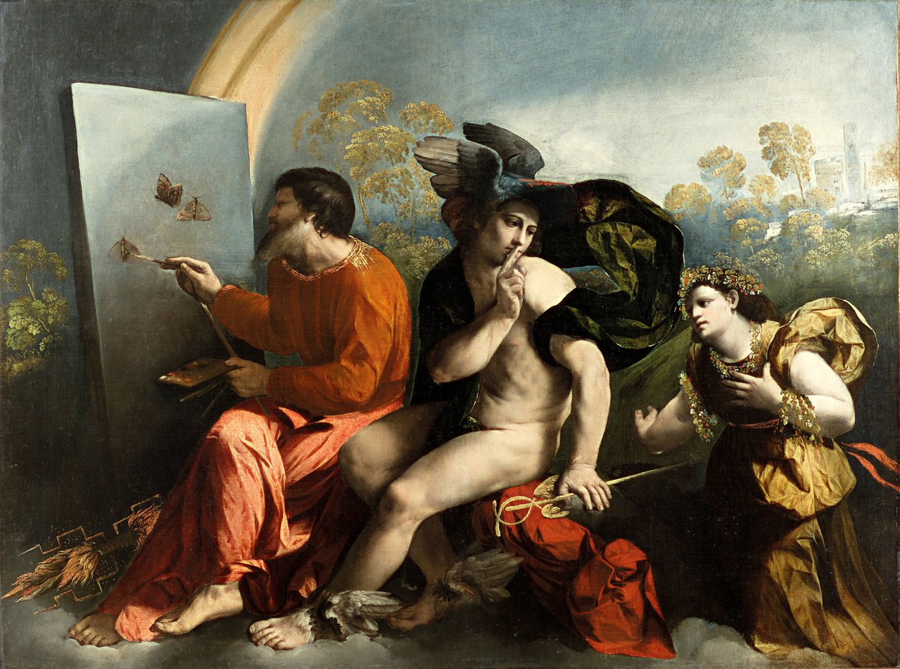 Jowisz, Merkury i cnota (Jowisz malujący motyle), c. 1524 (olej na płótnie) autorstwa Dosso Dossi