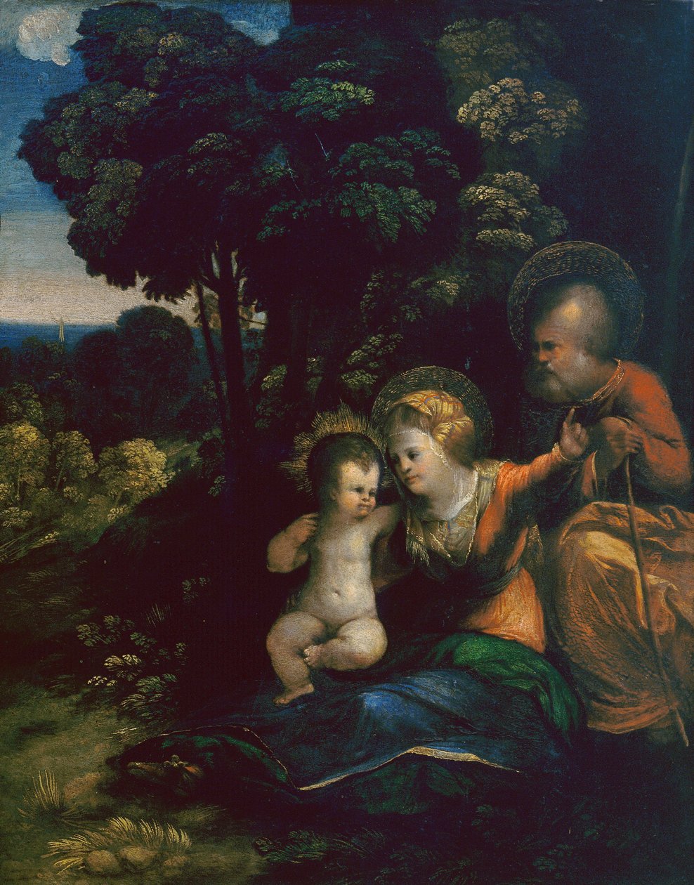 Spoczywaj w locie do Egiptu, autorstwa Dosso Dossi, w Galerii Uffizi we Florencji autorstwa Dosso Dossi