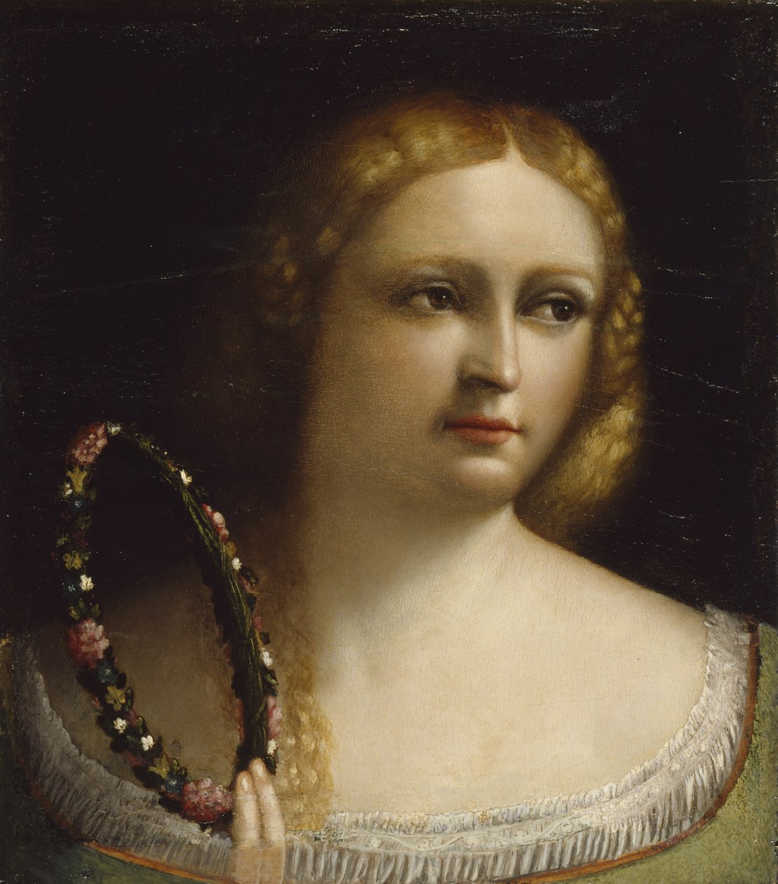Kobieta z wiankiem, 1520-25 autorstwa Dosso Dossi