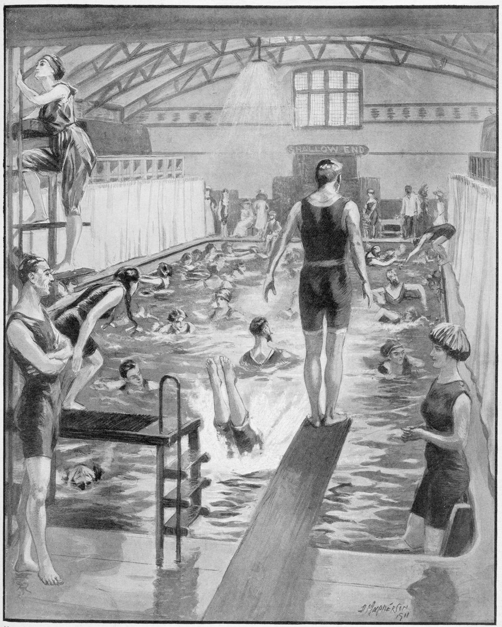 „Popularność kąpieli mieszanych w Londynie”, ilustracja w „Grafice” autorstwa Douglas (after) Macpherson