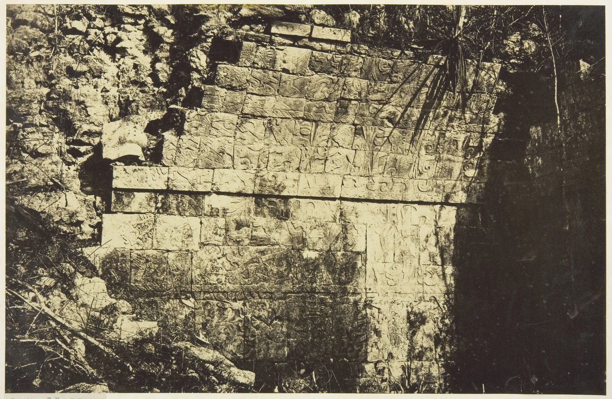 Pałac Cyrkowy w Chichen-Itza, wnętrze pokoju, 1859. autorstwa Désiré Charnay