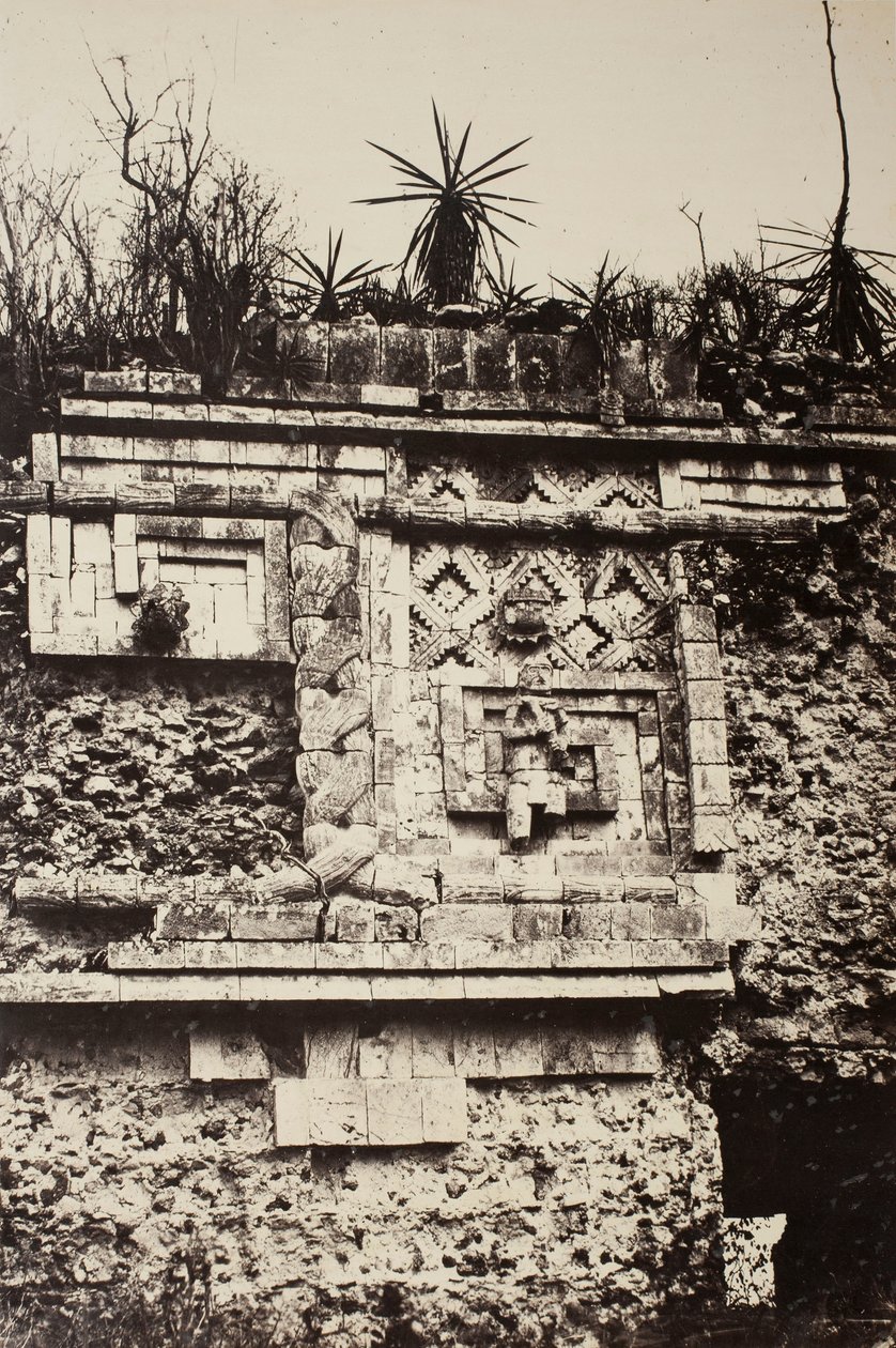 Uxmal, Indyjska Płaskorzeźba, Pałac Zakonnic Uxmal, Indyjska Płaskorzeźba, Pałac Zakonnic, 1860. autorstwa Désiré Charnay