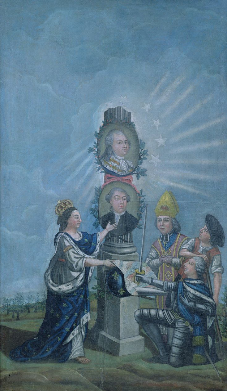 Francja przyjmuje życzenia narodu od trzech zakonów i przedstawia je Ludwikowi XVI (1754-93) i Jacquesowi Neckerowi (1732-1804) 1789 autorstwa Dubois