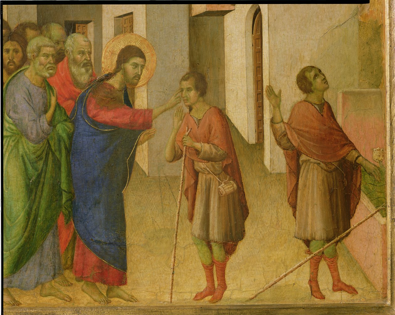Jezus otwiera oczy niewidomego od urodzenia, 1311 tempera na detalu panelu z 188963 autorstwa Duccio di Buoninsegna