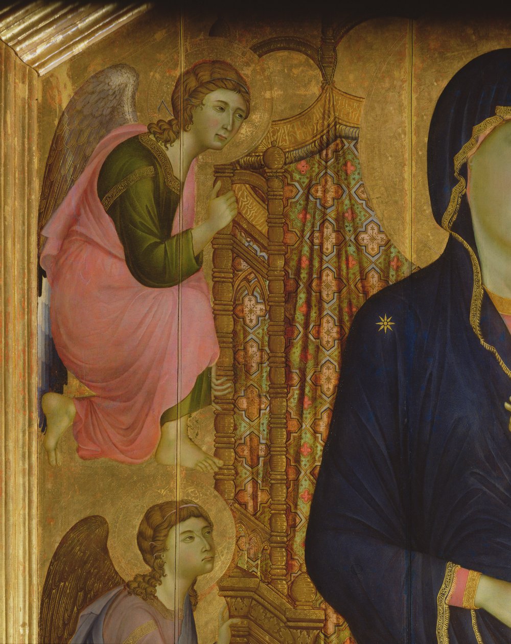 Madonna z Dzieciątkiem Rucellai Madonna: detal anioła, 1285 tempera na płycie, detal z 50348 autorstwa Duccio di Buoninsegna