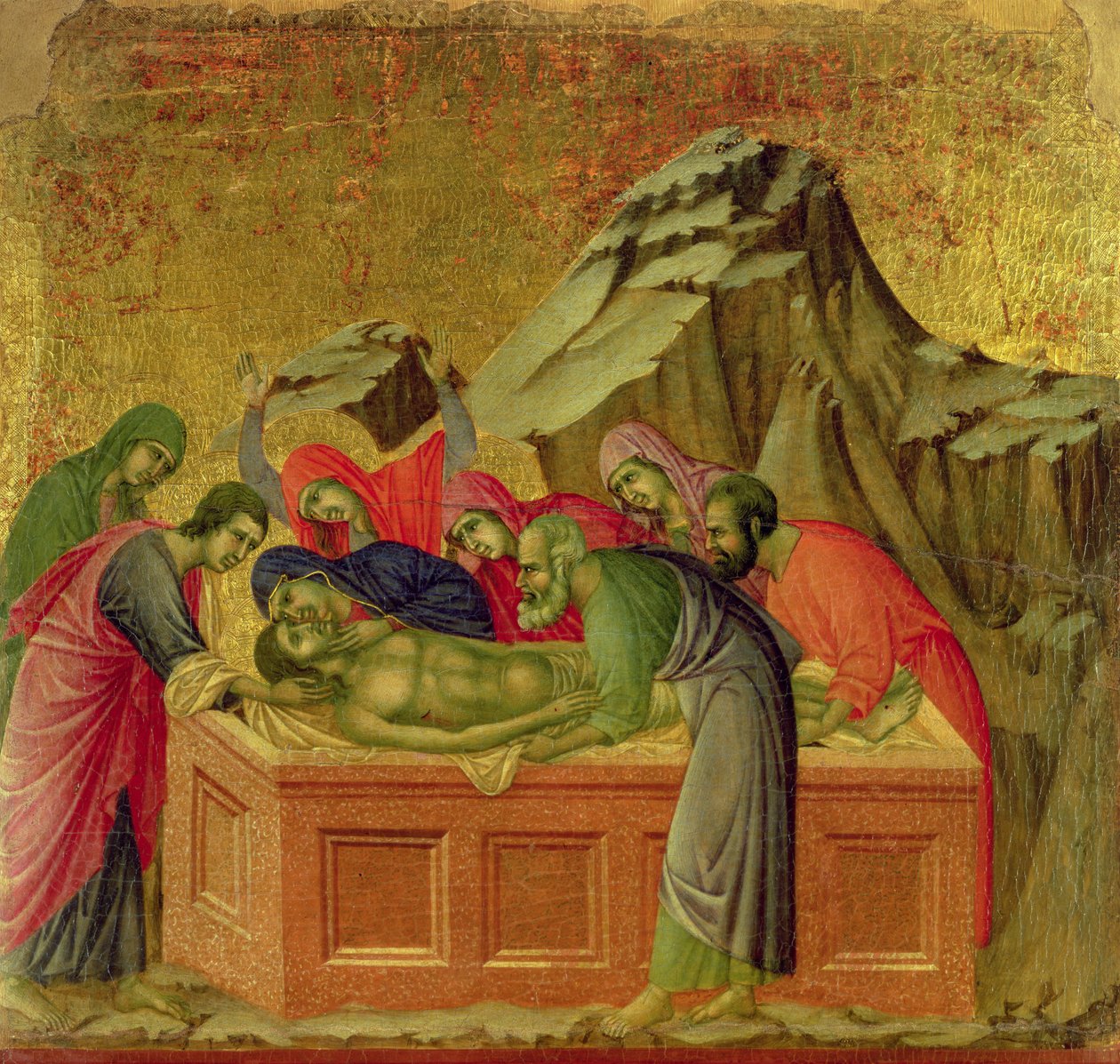 Maesta: د مسیح دفن، 1308-11پولیس autorstwa Duccio di Buoninsegna