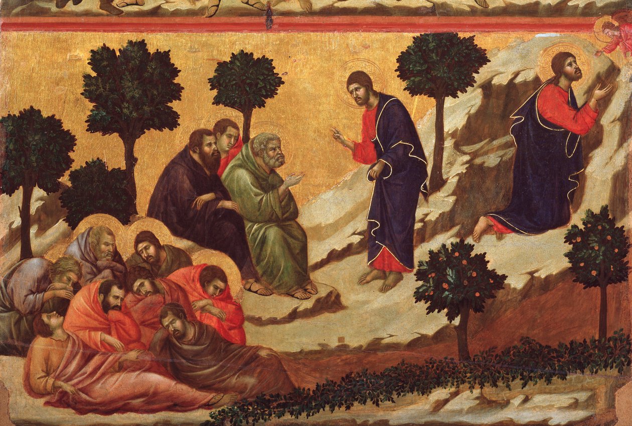 Agonia w ogrodzie. Ołtarz Maesta (tempera na drewnie) autorstwa Duccio di Buoninsegna