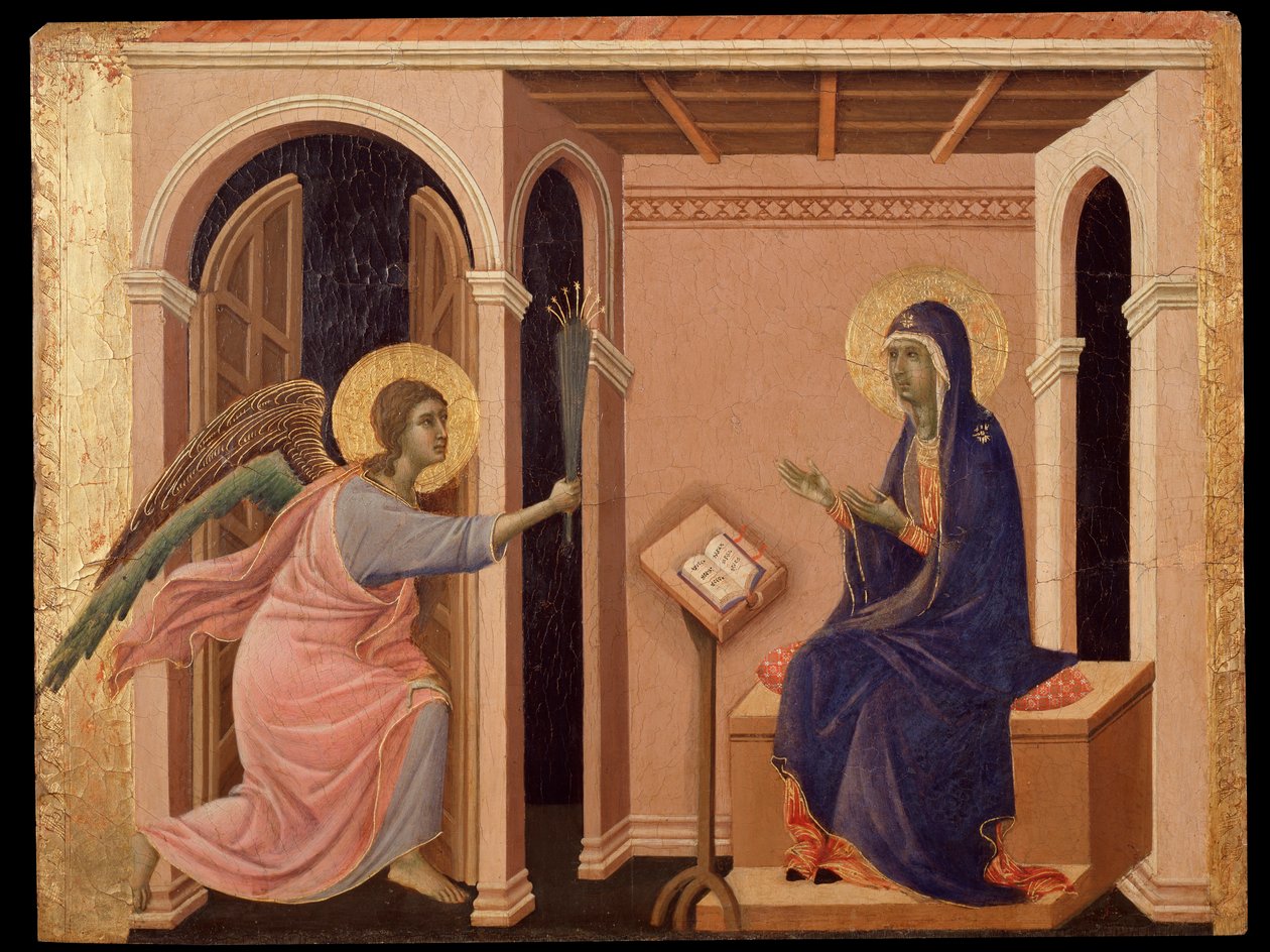 Zapowiedź śmierci Maryi. Predella Maesty (tempera na drewnie) autorstwa Duccio di Buoninsegna