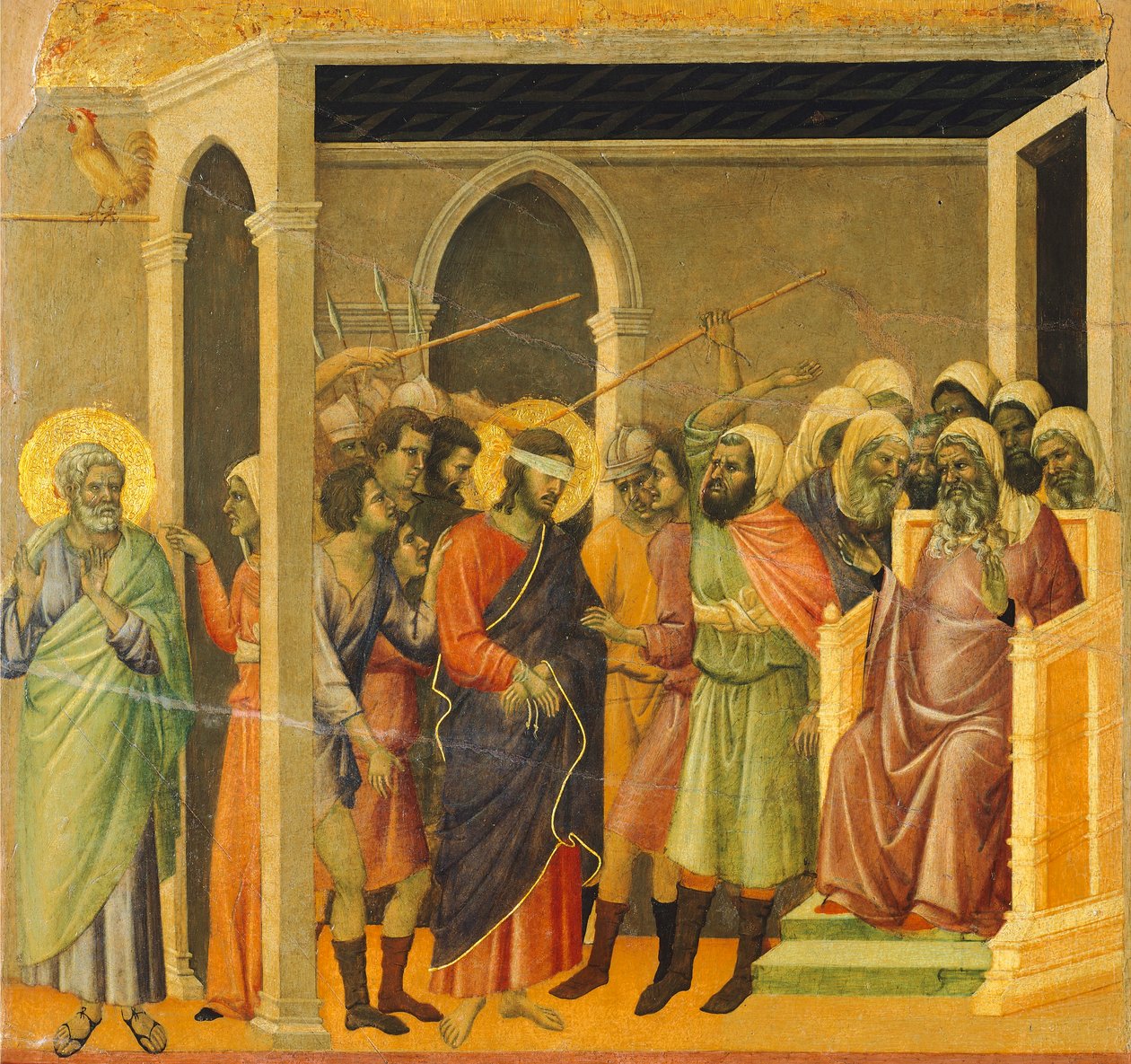 Chrystus wyśmiewany, szczegół, prosto z Maestà autorstwa Duccio di Buoninsegna