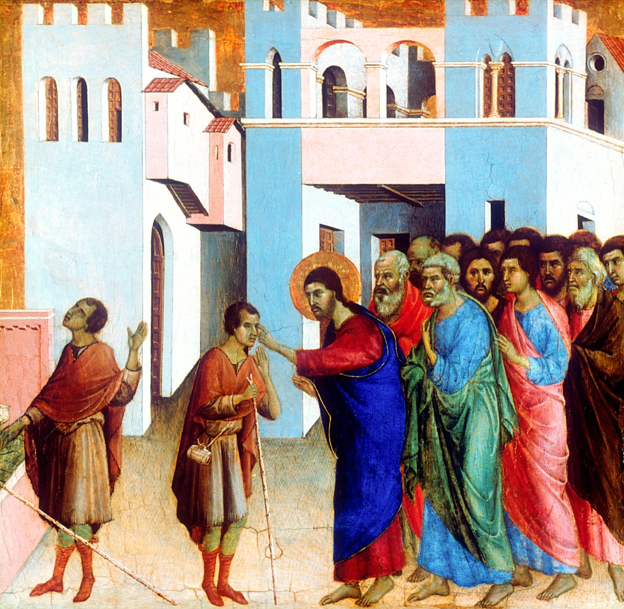 Jezus otwiera oczy niewidomemu od urodzenia, 1311 autorstwa Duccio di Buoninsegna
