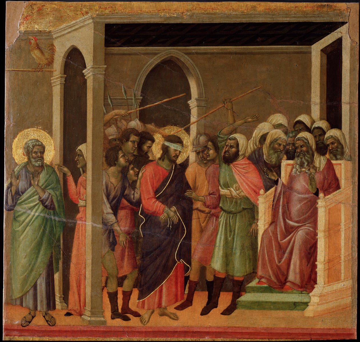 Jezus pogardzał. Ołtarz Maesta (tempera i złoto na drewnie) autorstwa Duccio di Buoninsegna