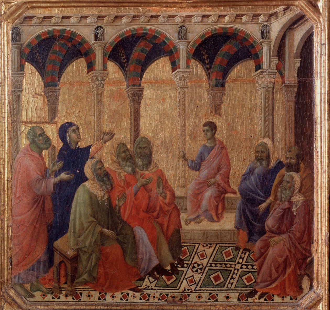 Życie Jezusa: spór z lekarzami (fragment Maesty) (Malarstwo) autorstwa Duccio di Buoninsegna