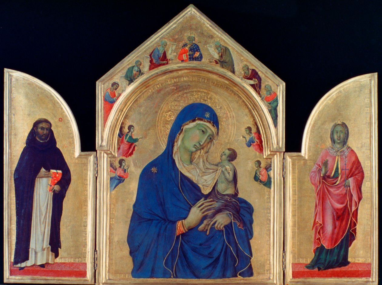 Madonna z Dzieciątkiem ze św. Dominikiem i św. Aureą, c1315 autorstwa Duccio di Buoninsegna