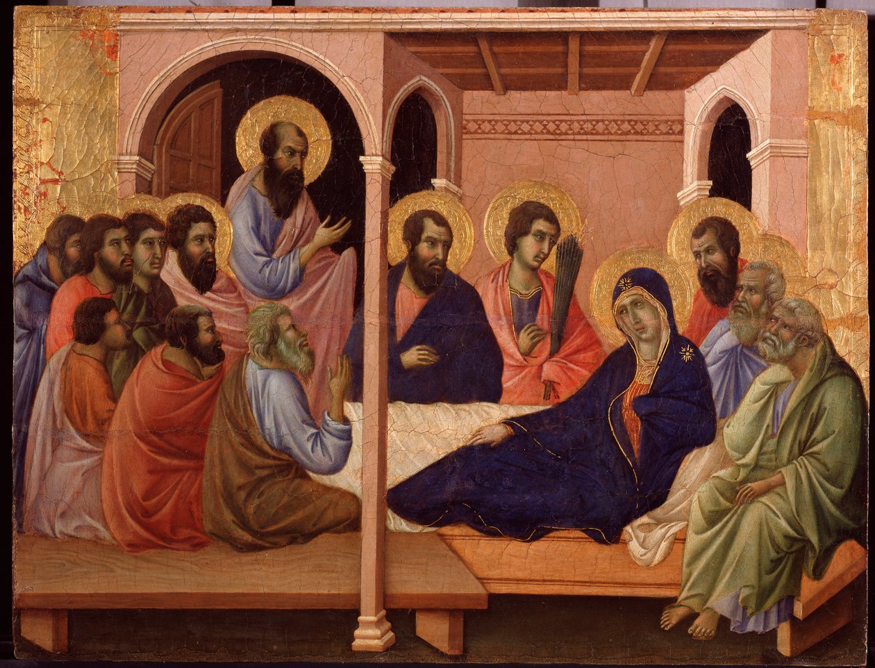 Maryja opuszcza apostołów. Predella z La Maesta (tempera na drewnie) autorstwa Duccio di Buoninsegna
