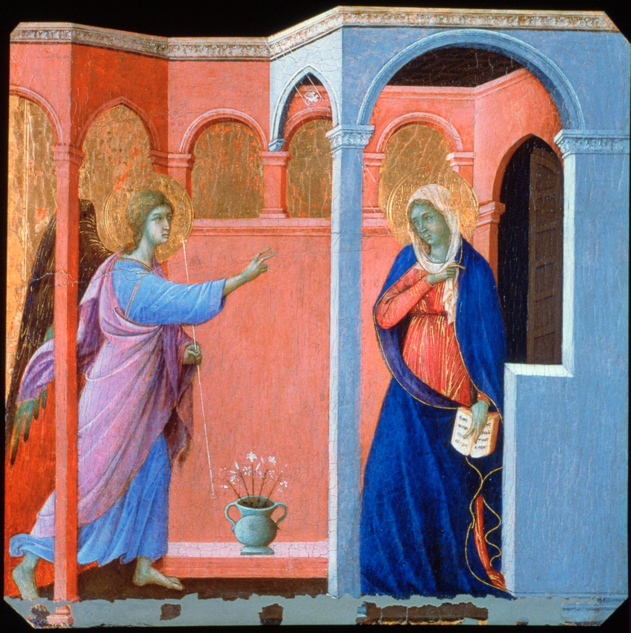 Panel z Ołtarza Maestà: Zwiastowanie, 1311 autorstwa Duccio di Buoninsegna