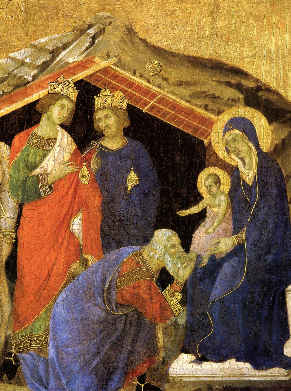 Adoracja Trzech Króli. Fragment ołtarza Maesta, ok. 1308-1311 autorstwa Duccio di Buoninsegna