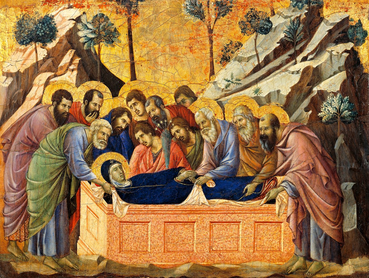 Pogrzeb Dziewicy, fragment z Ołtarza Maesty Duccio w katedrze w Sienie autorstwa Duccio di Buoninsegna
