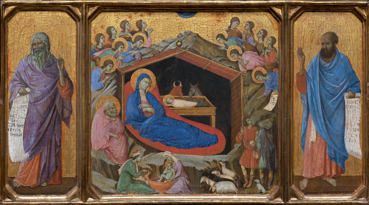 Narodzenie Pańskie z prorokami Izajaszem i Ezechielem autorstwa Duccio di Buoninsegna