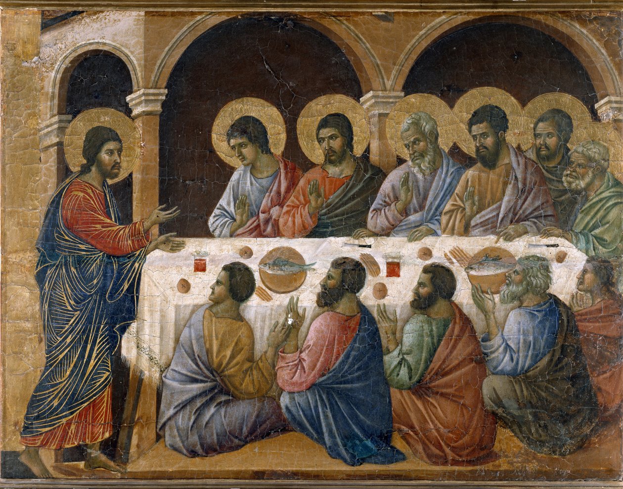 Męka Pańska - Tył ołtarza. Olej na desce autorstwa Duccio di Buoninsegna