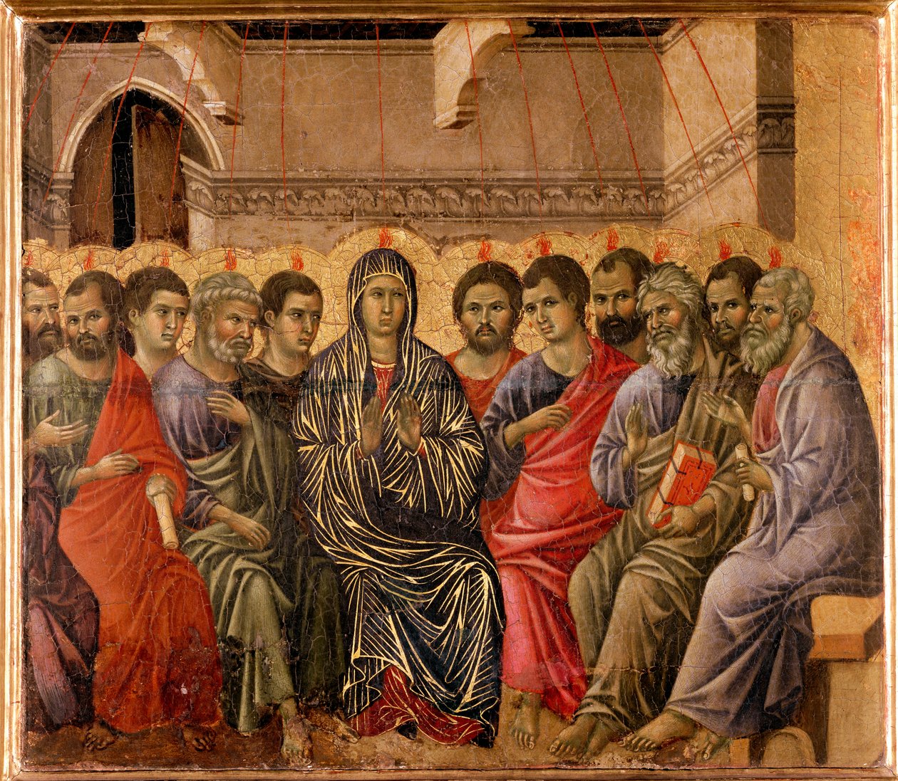 Zielonoświątkowy tył ołtarza Maesty autorstwa Duccio di Buoninsegna