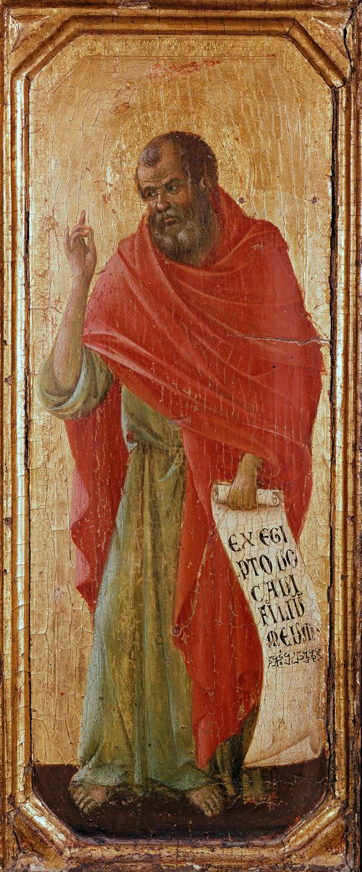 Prorok Ozeasz Detrempe na desce Duccio di Buoninsegna (1255-1318 / 9) 1308-1311 wym. 42,5x16 cm Siena, Museo del Opera Metropolitana autorstwa Duccio di Buoninsegna