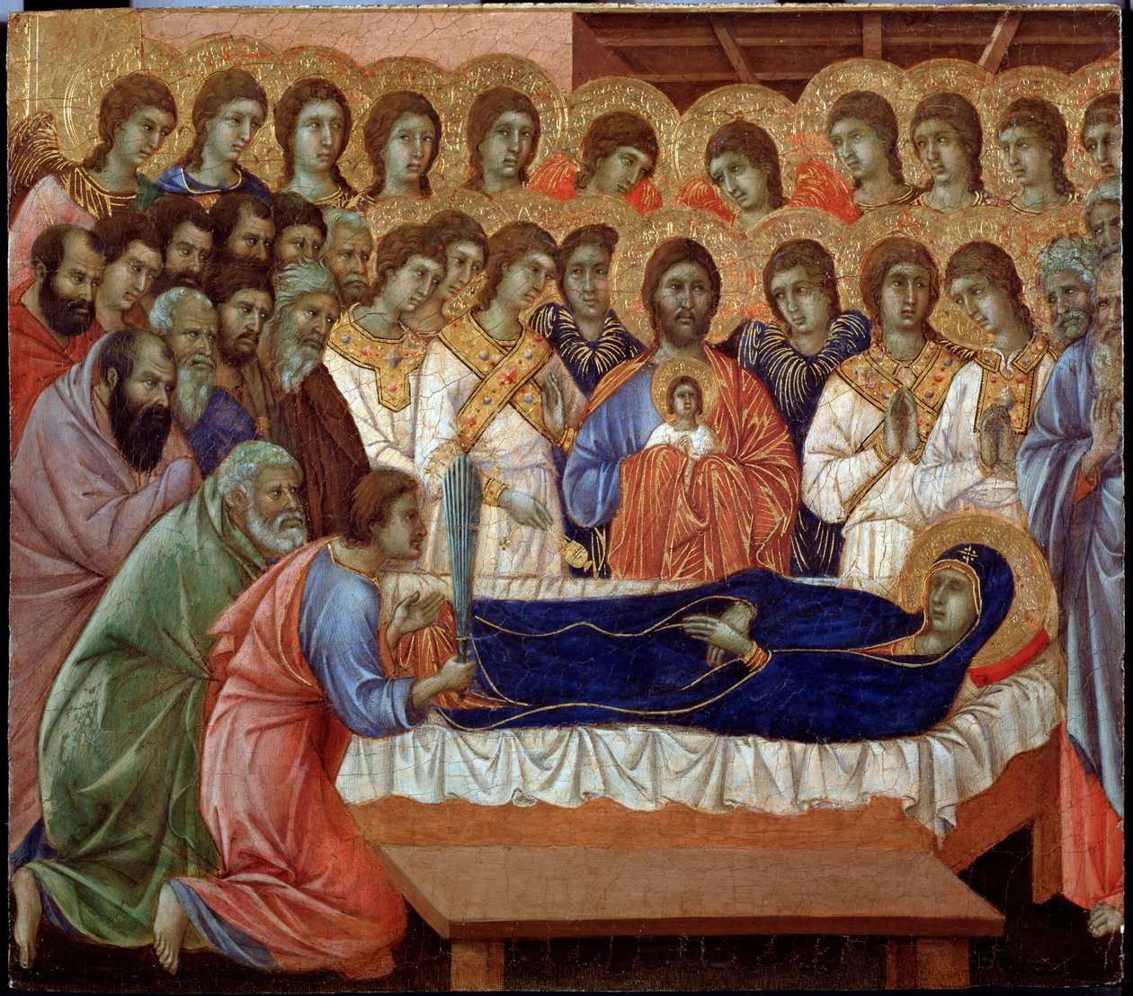 Zaśnięcie dziewicy (szczegół Maesty) (Malarstwo autorstwa Duccio di Buoninsegna