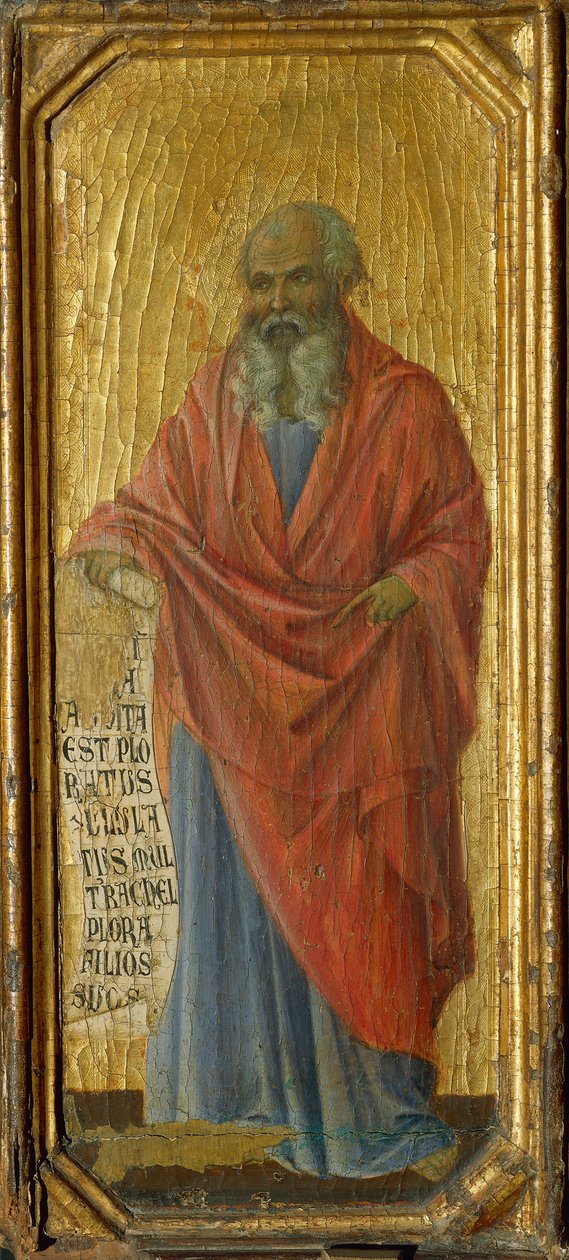 Prorok Jeremiasz, fragment z predelli Maesty Ołtarza Duccio w katedrze w Sienie autorstwa Duccio di Buoninsegna
