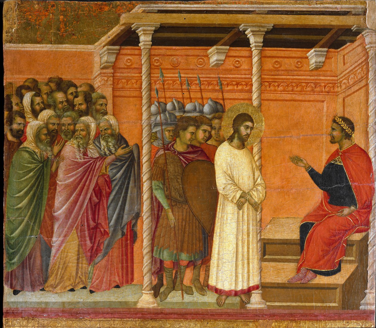 Drugie przesłuchanie Chrystusa przez Poncjusza Piłata - Tył ołtarza Maesty autorstwa Duccio di Buoninsegna