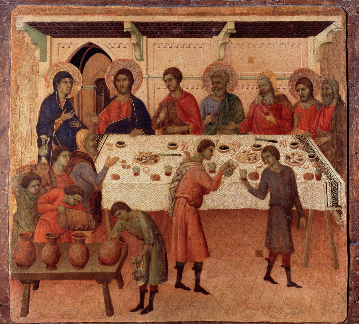 Ślub w Kanie. Tył ołtarza (tempera i złoto na drewnie) autorstwa Duccio di Buoninsegna