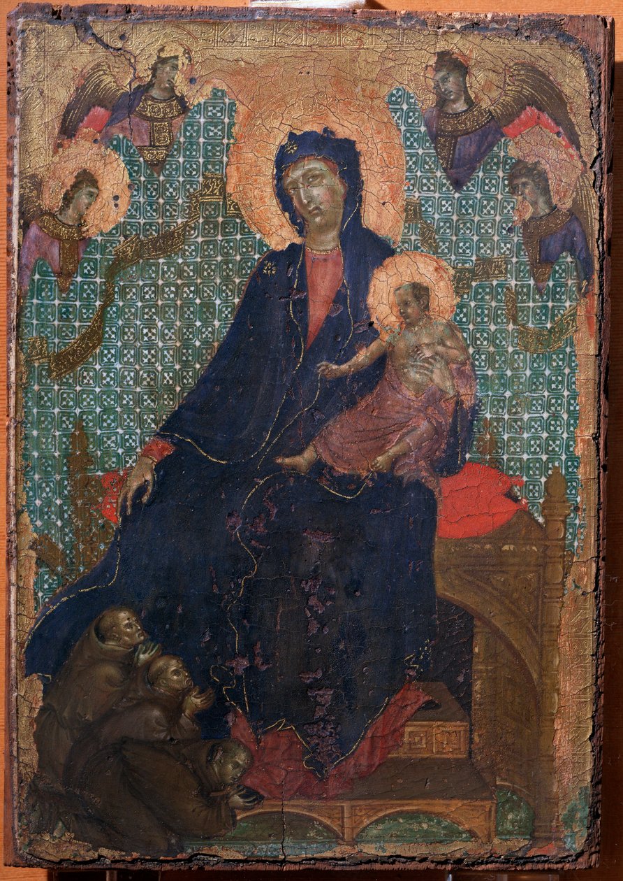 Dziewica i dziecko z trzema franciszkańskimi mnichami (Malarstwo autorstwa Duccio di Buoninsegna
