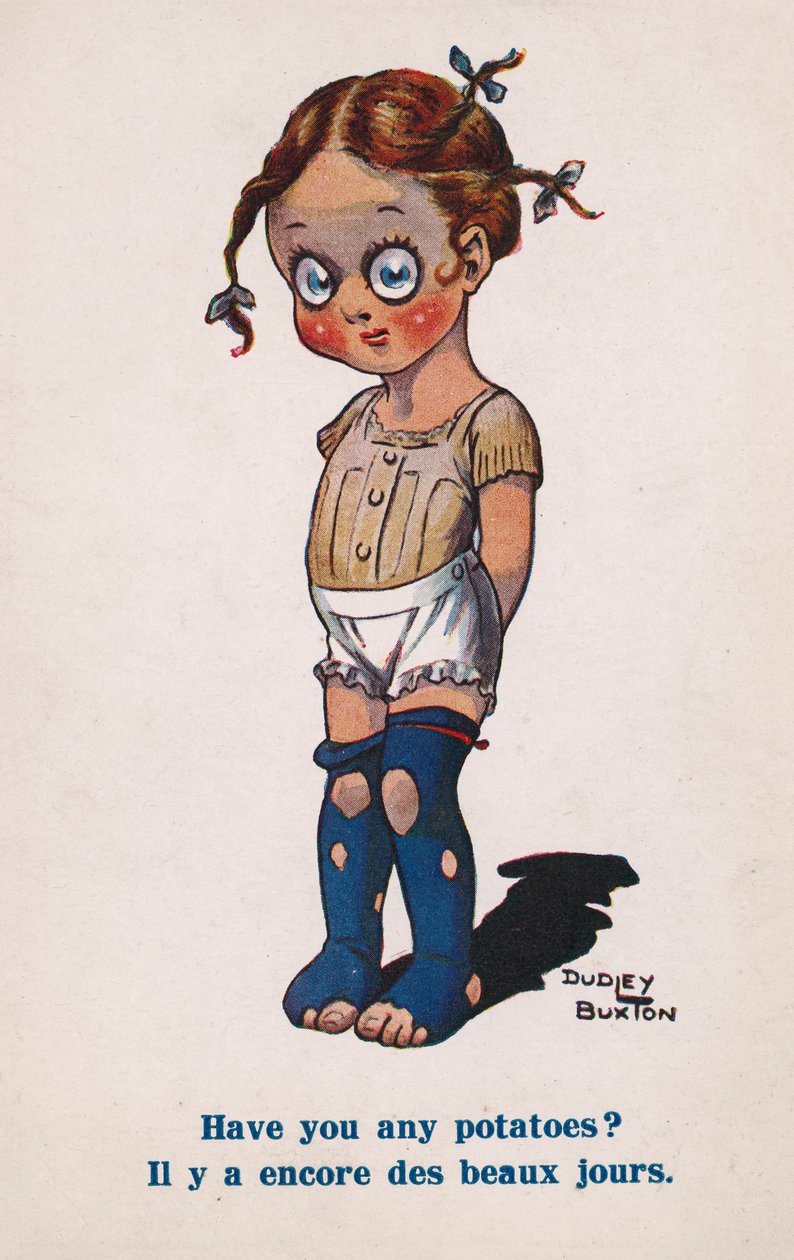 Dziewczynka prosi o ziemniaki (kolorowa litografia) autorstwa Dudley Buxton