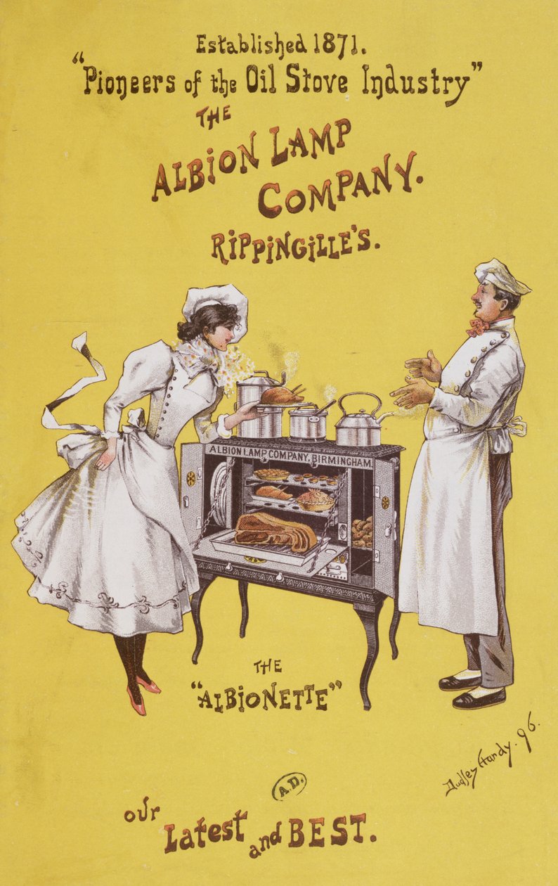 Reklama piekarnika „The Albionette”, wyprodukowanego przez „The Albion Lamp Company”, 1896 autorstwa Dudley Hardy