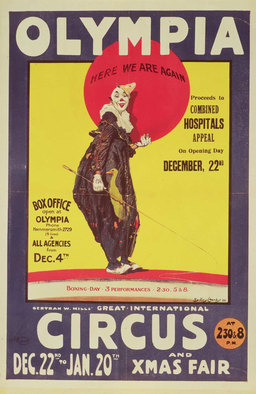 Plakat cyrkowy Bertrama Millsa, 1922 r. autorstwa Dudley Hardy