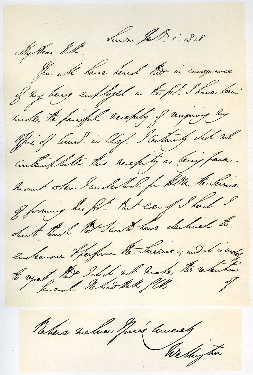 List księcia Wellington do generała Rowlanda Hilla, 1 lutego 1828 r. autorstwa Duke of Wellington