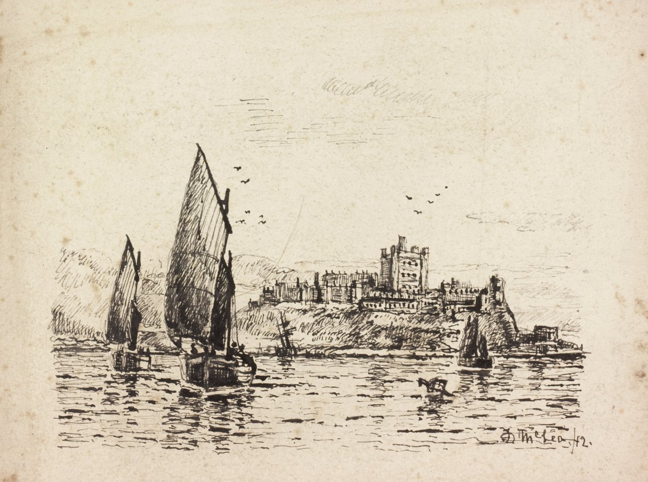 Off Bamburgh Castle (czarny tusz na papierze) autorstwa Duncan F. McLea