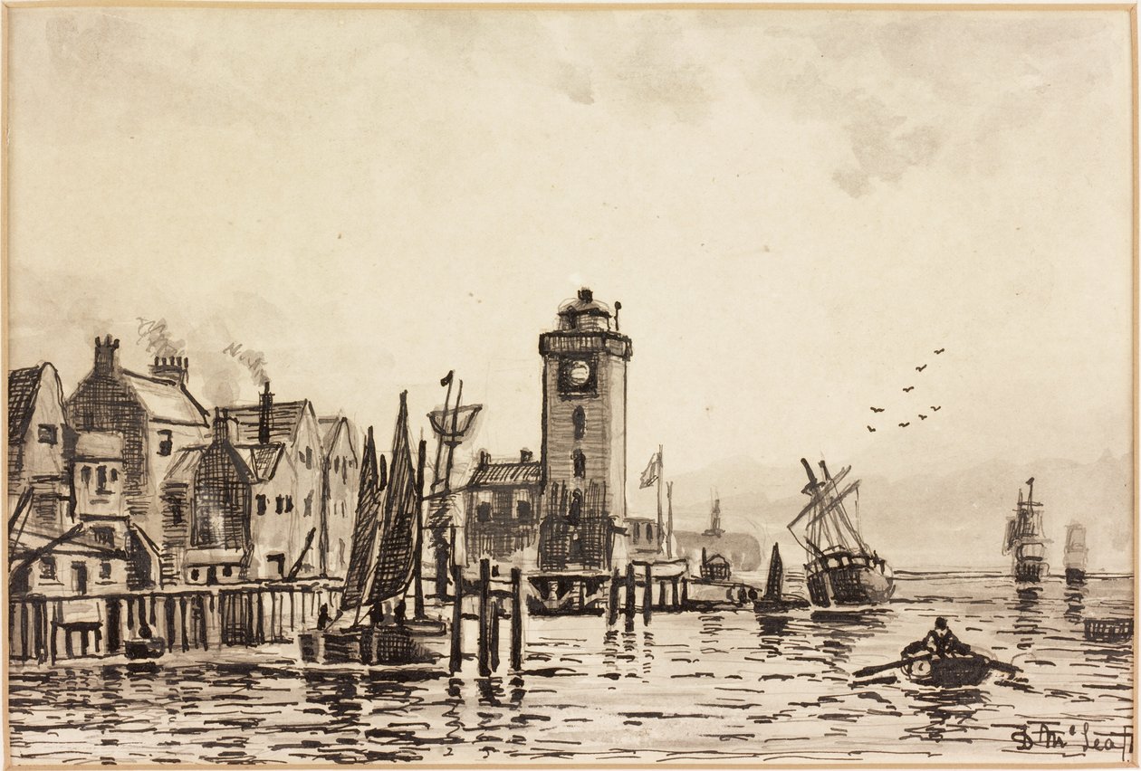 The Low Light, North Shields, 1868 (czarny i wash na kartonie) autorstwa Duncan F. McLea