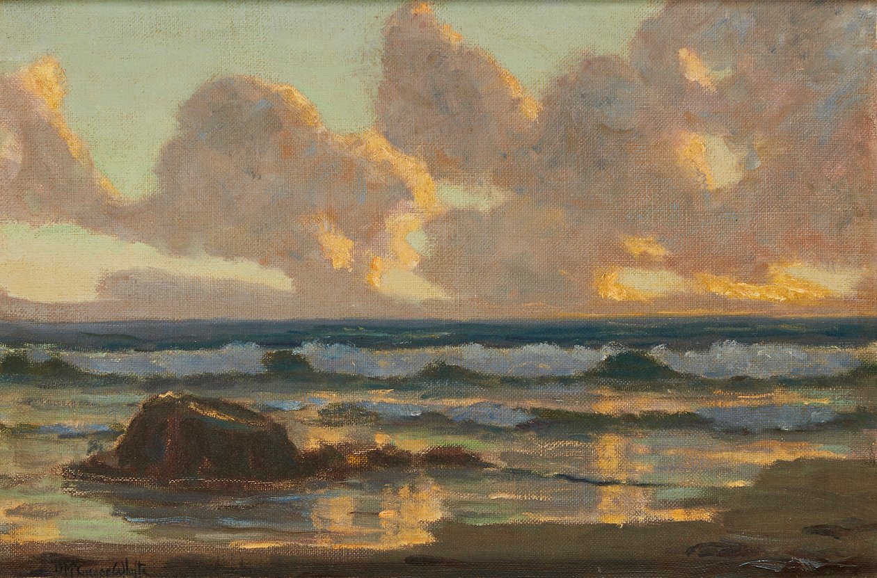 Przełamujące się fale, zachód słońca (olej na płótnie) autorstwa Duncan McGregor Whyte